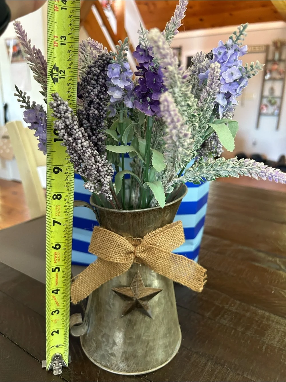 Rustic Metal Pitcher Vase with Lavender Bouquet - Purple